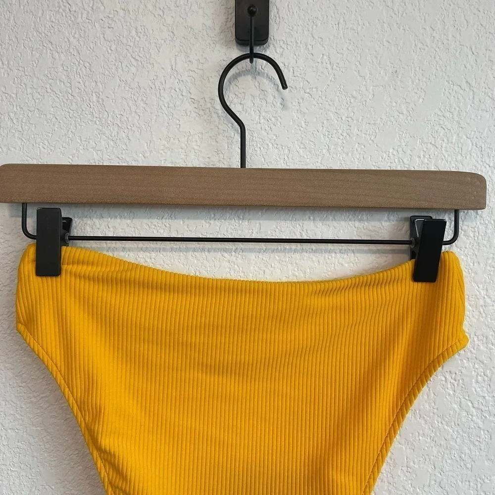 Frankies Bikinis Jenna Ribbed High Waist Cheeky Bikini Bottom Citrus Orange M